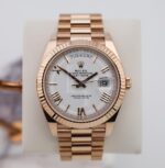 Rolex Day-Date 40 Rose Gold White Roman Dial & Fluted Bezel President Bracelet 228235 -