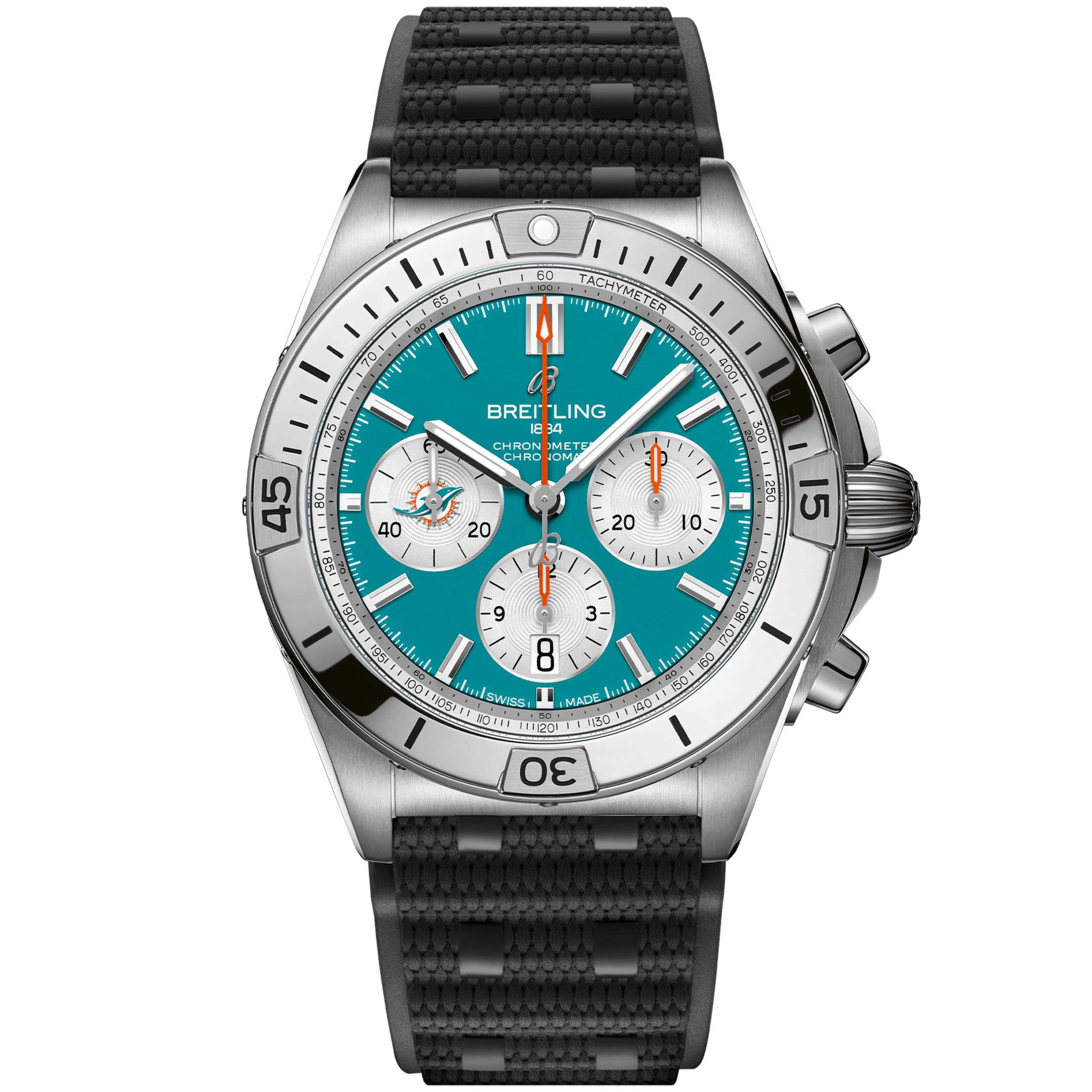 Chronomat_B0142_AB01342B1L2S1_RUBBER_MIAMI_DOLPHINS_DIGITAL-scaled-1.png Chronomat B01 42 NFL Miami Dolphins Edition AB01342B1L2S1 - Image 1