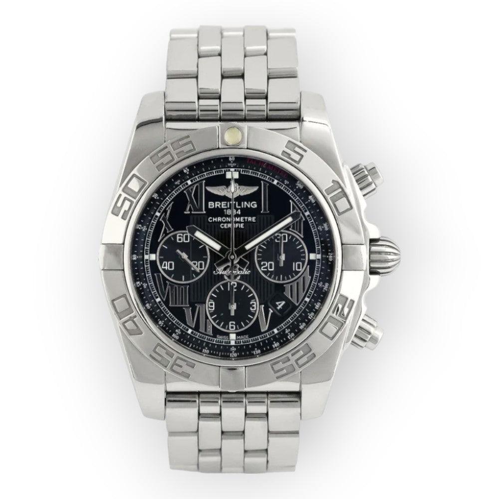 Pre-Owned-Breitling-Chronomat-01-AB0110-Black-Dial-Chronograph-Steel-Mens-Watch-JD-Watches-NY.jpg Breitling Chronomat 01 AB0110 Black Dial Chronograph Steel Mens Watch - Image 1