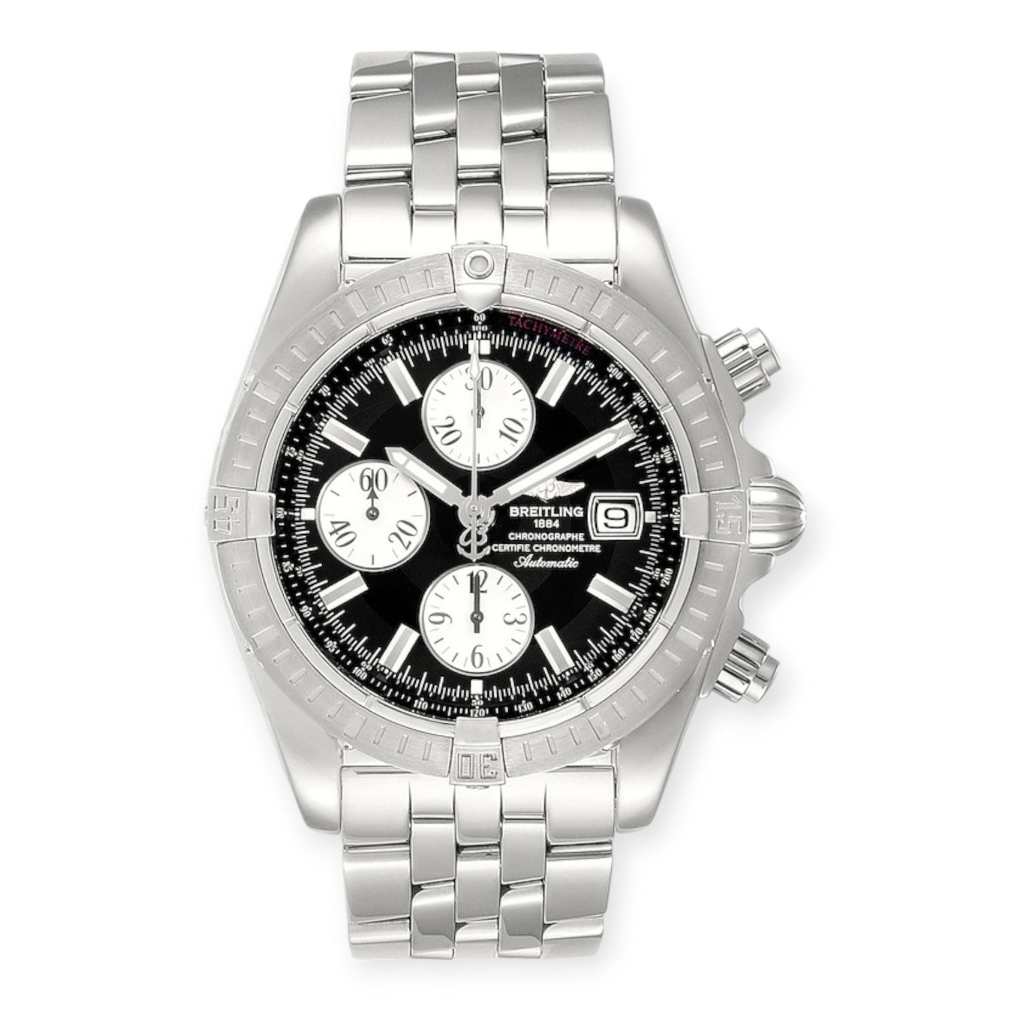 Pre-Owned-Breitling-Chronomat-Evolution-A13356-Steel-Black-Dial-Steel-Mens-Watch-JD-Watches-NY.jpg Breitling Chronomat Evolution A13356 Steel Black Dial Steel Mens Watch - Image 1