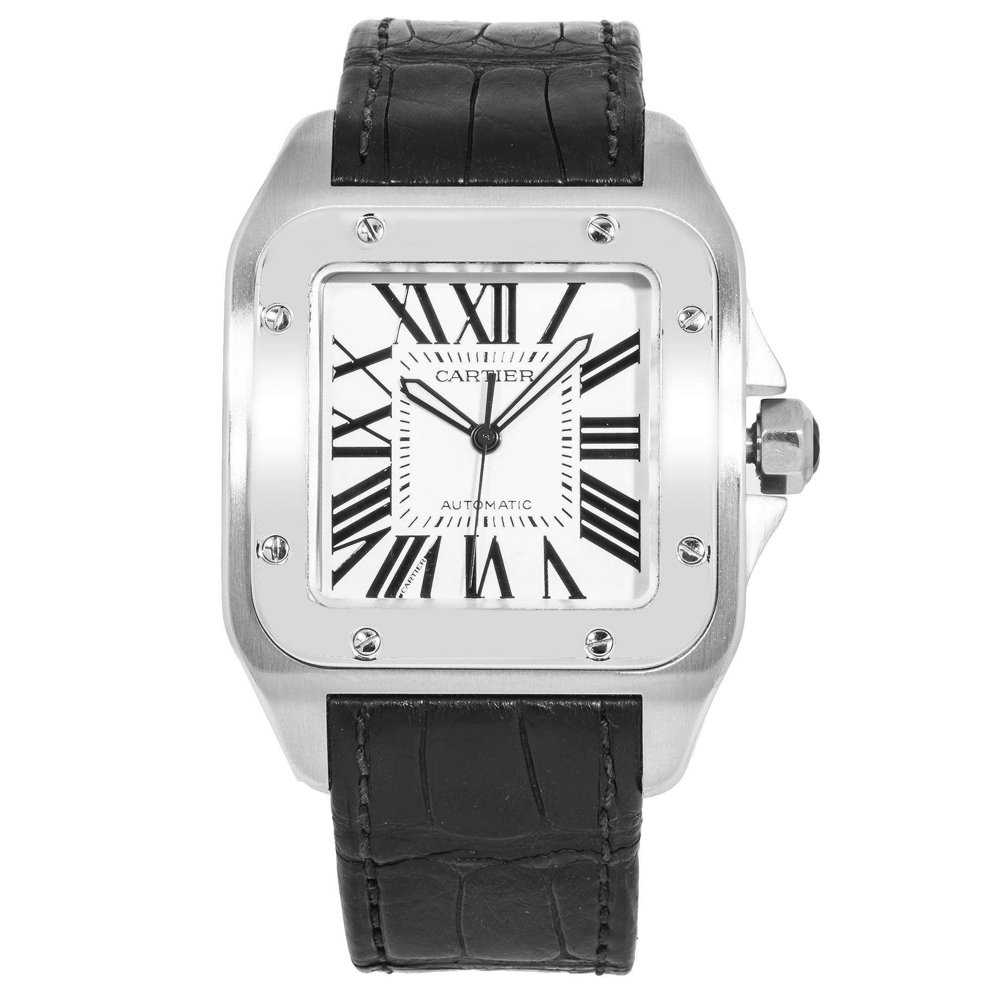 Pre-Owned-Cartier-Santos-XL-Stainless-Steel-Automatic-Watch-38mm-Leather-Strap-JD-Watches-NY.png Cartier Santos XL Stainless Steel Automatic Watch – 38mm Leather Strap - Image 1