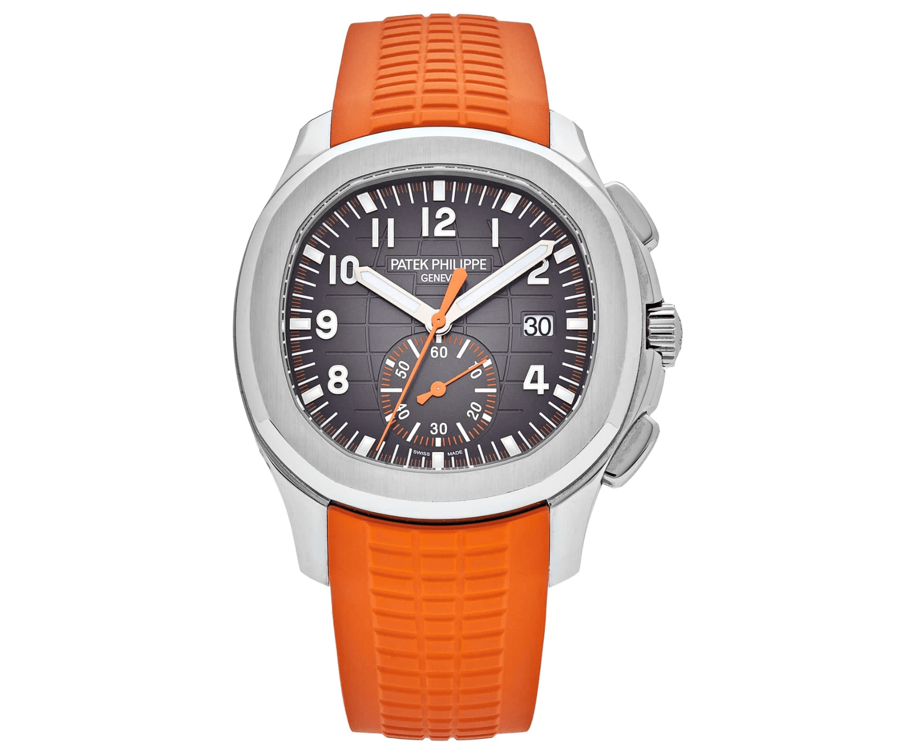 Pre-Owned-Patek-Philippe-Aquanaut-Chronograph-5968A-001-Stainless-Steel-Black-Embossed-Dial-Orange-Rubber-Strap-JD-Watches-NY.png Patek Philippe Aquanaut Chronograph 5968A-001 – Stainless Steel – Black Embossed Dial – Orange Rubber Strap - Image 1