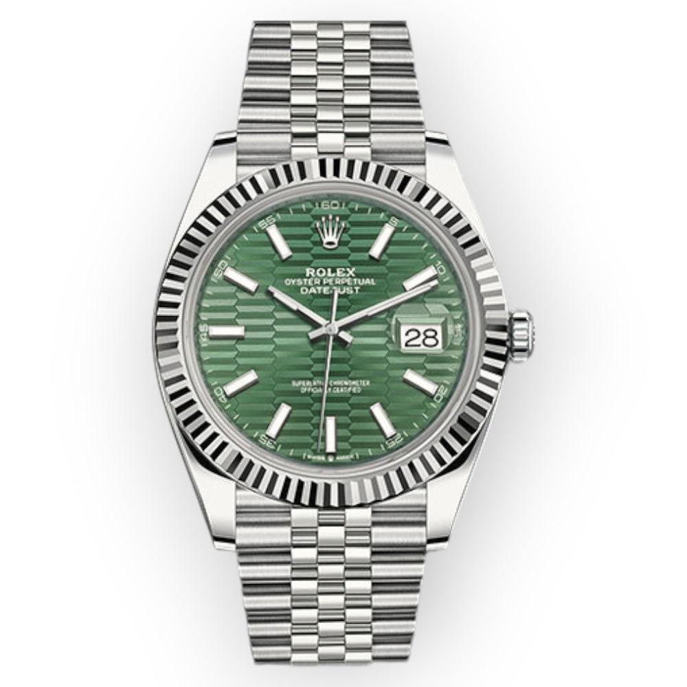 Pre-Owned-Rolex-Datejust-126334-41mm-Green-Motif-Dial-With-Jubilee-JD-Watches-NY.jpg Rolex Datejust 126334 41mm Green Motif Dial With Jubilee - Image 1
