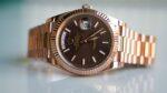 Rolex Day-Date 40 Chocolate Diagonal Motif Dial & Fluted Bezel 18K Everose Gold President 228235 - Image 5