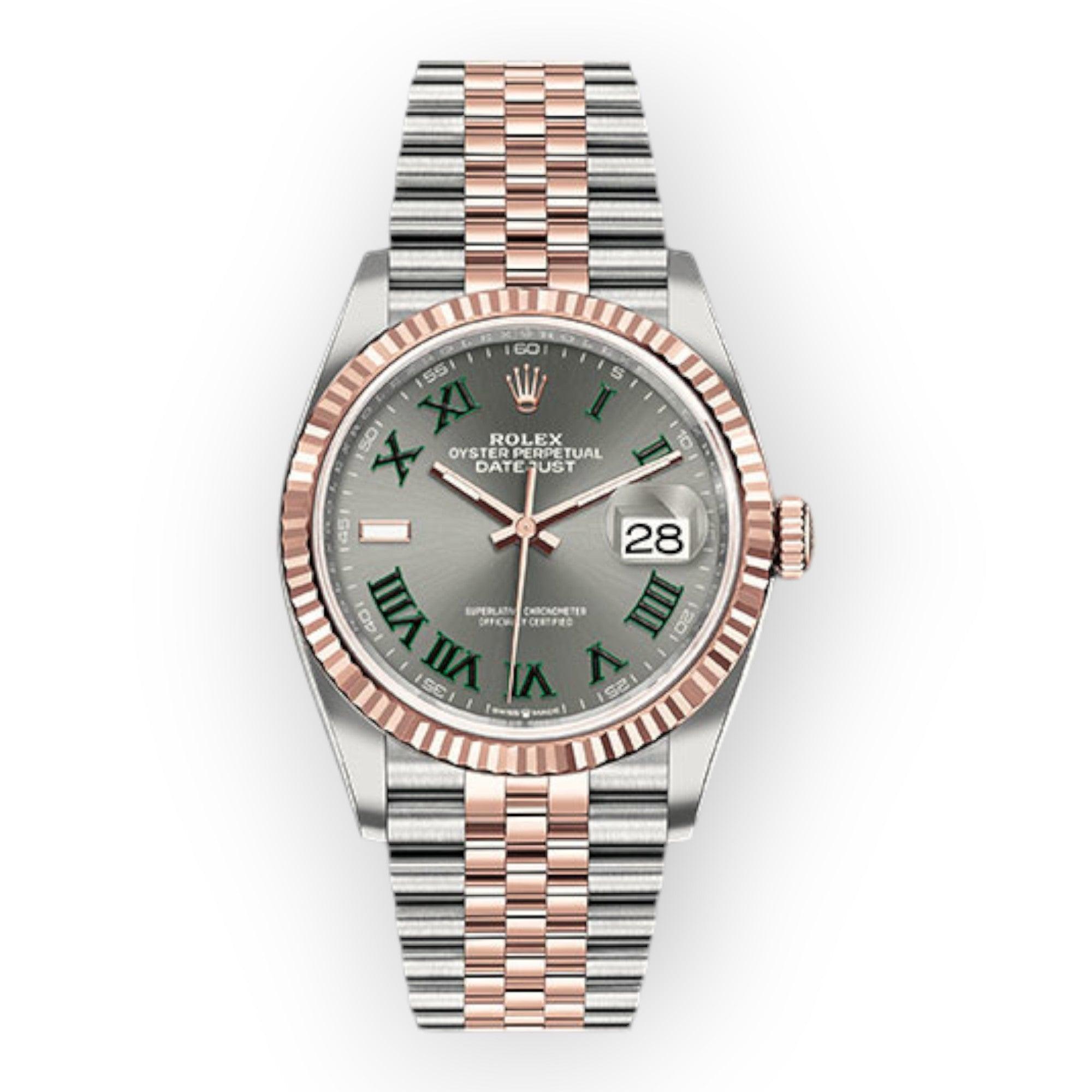 Pre-Owned-Rolex-Everose-Rolesor-Datejust-36-Watch-126231-Wimbledon-Dial-Jubilee-Bracelet-JD-Watches-NY.jpg Rolex Everose Rolesor Datejust 36 Watch 126231 Wimbledon Dial Jubilee Bracelet - Image 1