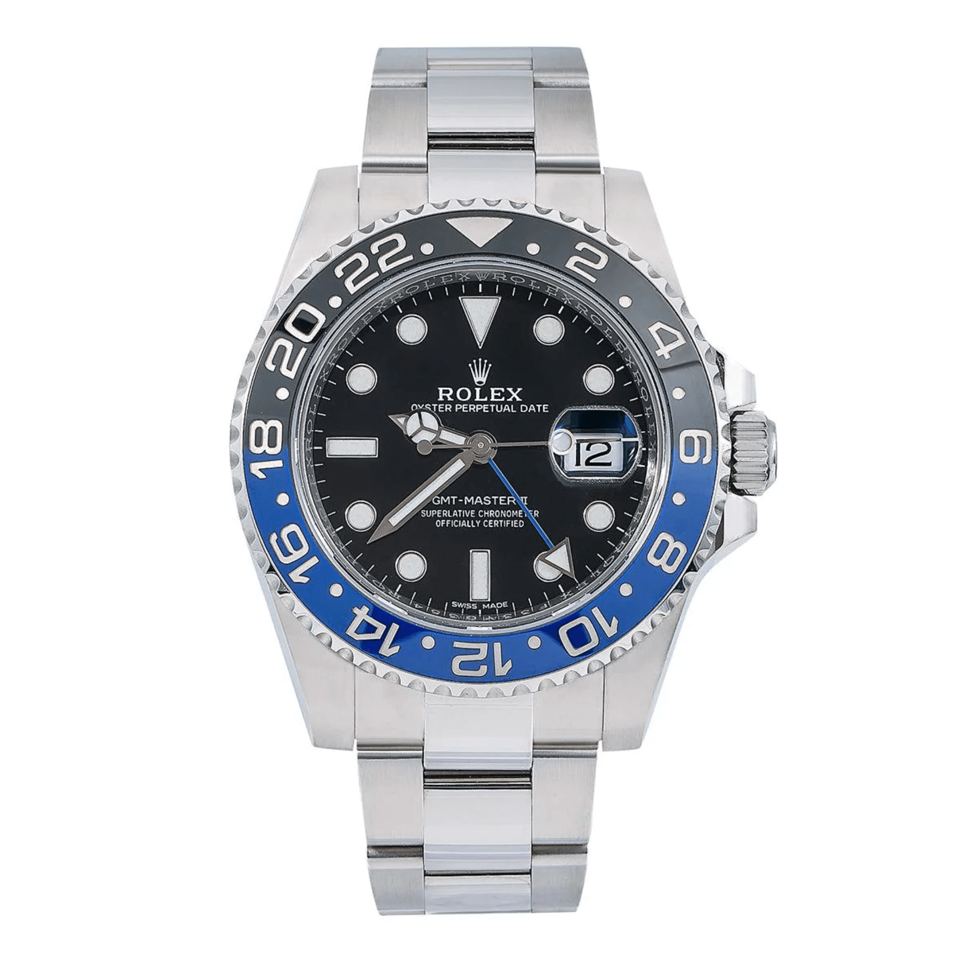 Pre-Owned-Rolex-GMT-Master-II-40mm-Stainless-Steel-with-Black-and-Blue-Bezel-Ref_-116710BLNR-Batman-JD-Watches-NY.png Rolex GMT-Master II – 40mm Stainless Steel with Black and Blue Bezel Ref. 116710BLNR "Batman" - Image 1