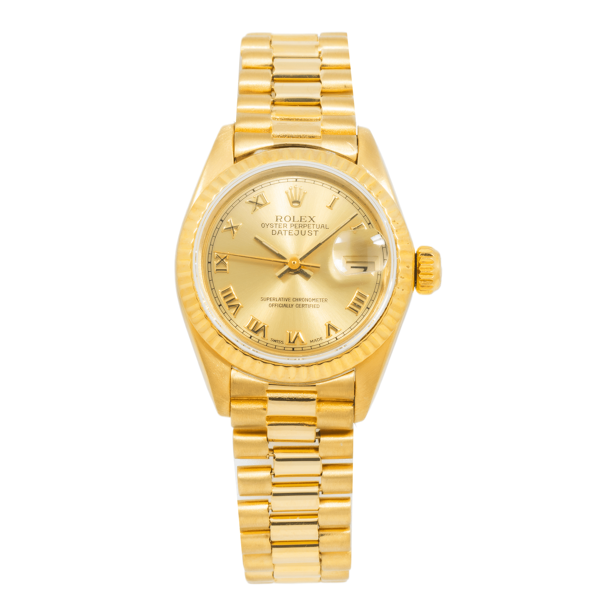 Pre-Owned-Rolex-Lady-Datejust-6917-Champagne-Roman-Dial-18k-Yellow-Gold-President-Bracelet-26mm-JD-Watches-NY.png Rolex Lady-Datejust 6917 – Champagne Roman Dial – 18k Yellow Gold President Bracelet – 26mm - Image 1