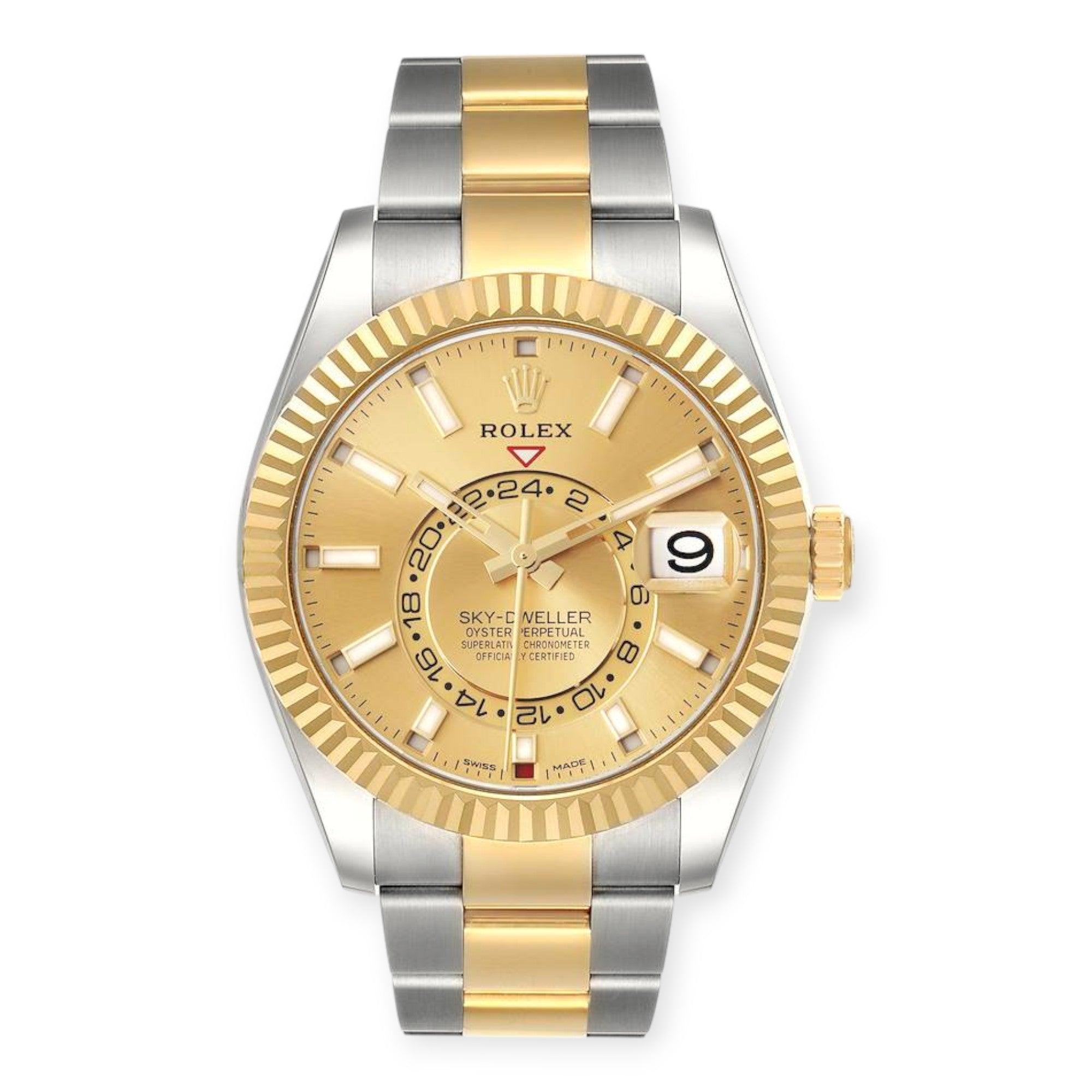 Pre-Owned-Rolex-Sky-Dweller-Stainless-Steel-and-Yellow-Gold-Jubilee-Bracelet-Champagne-Dial-326933-JD-Watches-NY.jpg Rolex Sky Dweller Stainless Steel and Yellow Gold Jubilee Bracelet Champagne Dial 326933 - Image 1