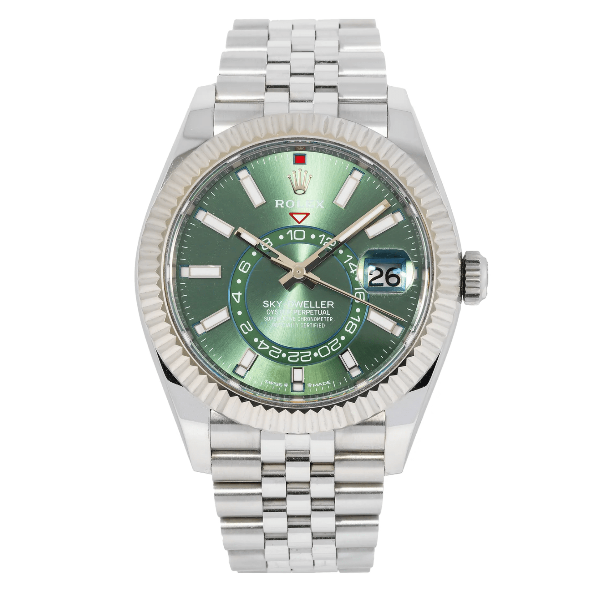 Pre-Owned-Rolex-Sky-Dweller-Stainless-Steel-with-Green-Dial-and-Fluted-Bezel-on-Jubilee-Bracelet-Ref_-336934-JD-Watches-NY.png Rolex Sky-Dweller – Stainless Steel with Green Dial and Fluted Bezel on Jubilee Bracelet Ref. 336934 - Image 1