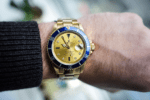 Rolex Submariner 16808 – 18K Yellow Gold – Diamond & Sapphire Serti Dial – Blue Bezel - Image 5