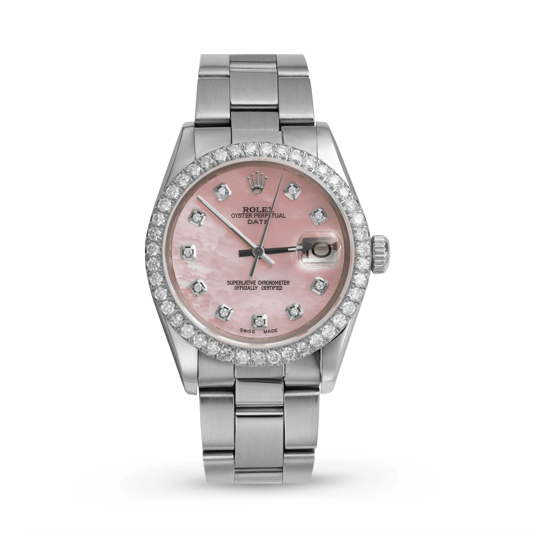 Screenshot2025-09-16at12.34.29PM.png Rolex Oyster Perpetual Date 34mm – Stainless Steel with Diamond Bezel | Ref. 15000 - Image 1