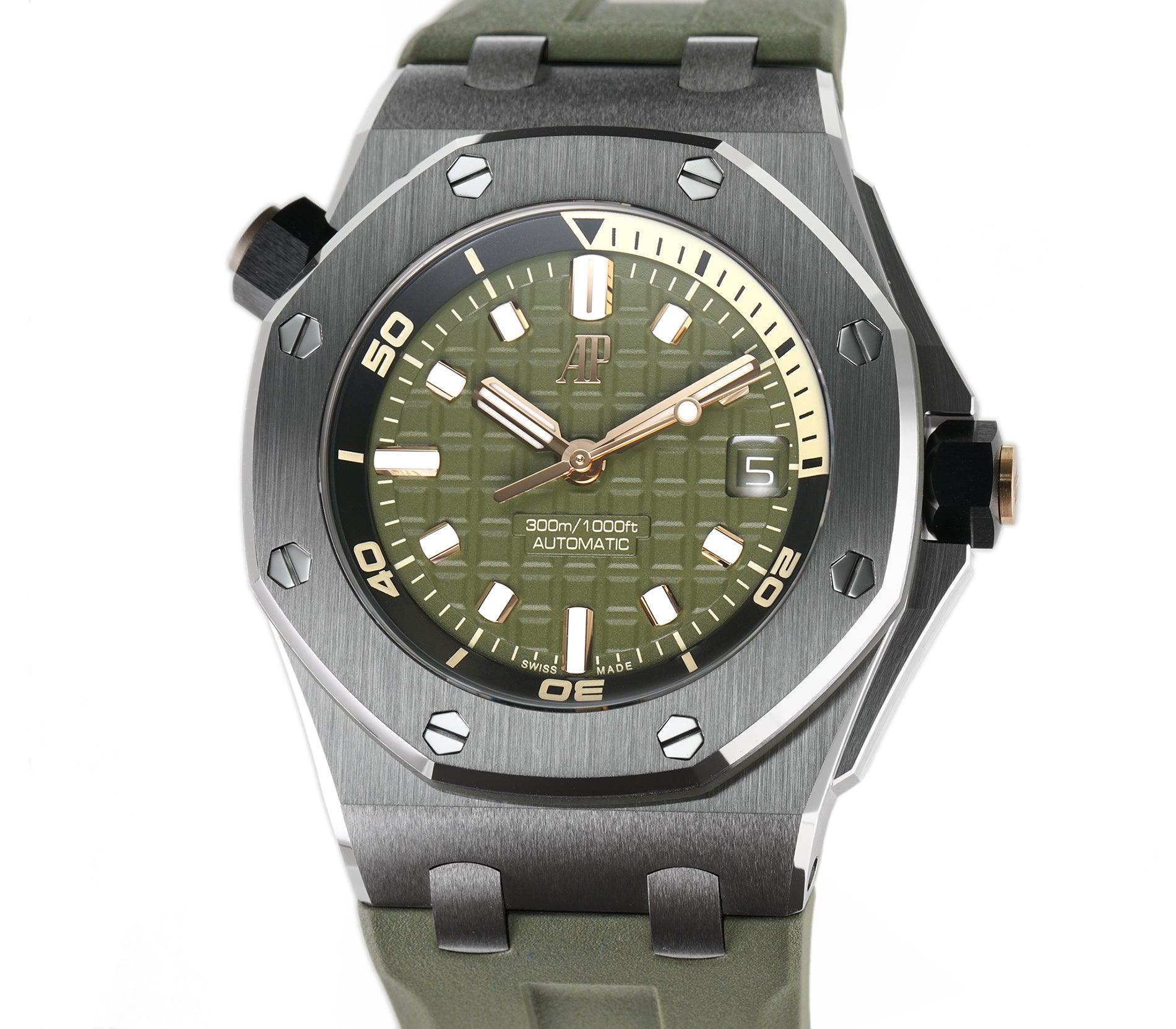 Untitled-1_3c2a0640-3905-4cf9-a4b6-3ea4c7156984.jpg Diver Stainless Steel 42mm Khaki Green Dial - Image 1