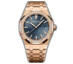34mm 18k Rose Gold Diamond Bezel Blue Dial Automatic