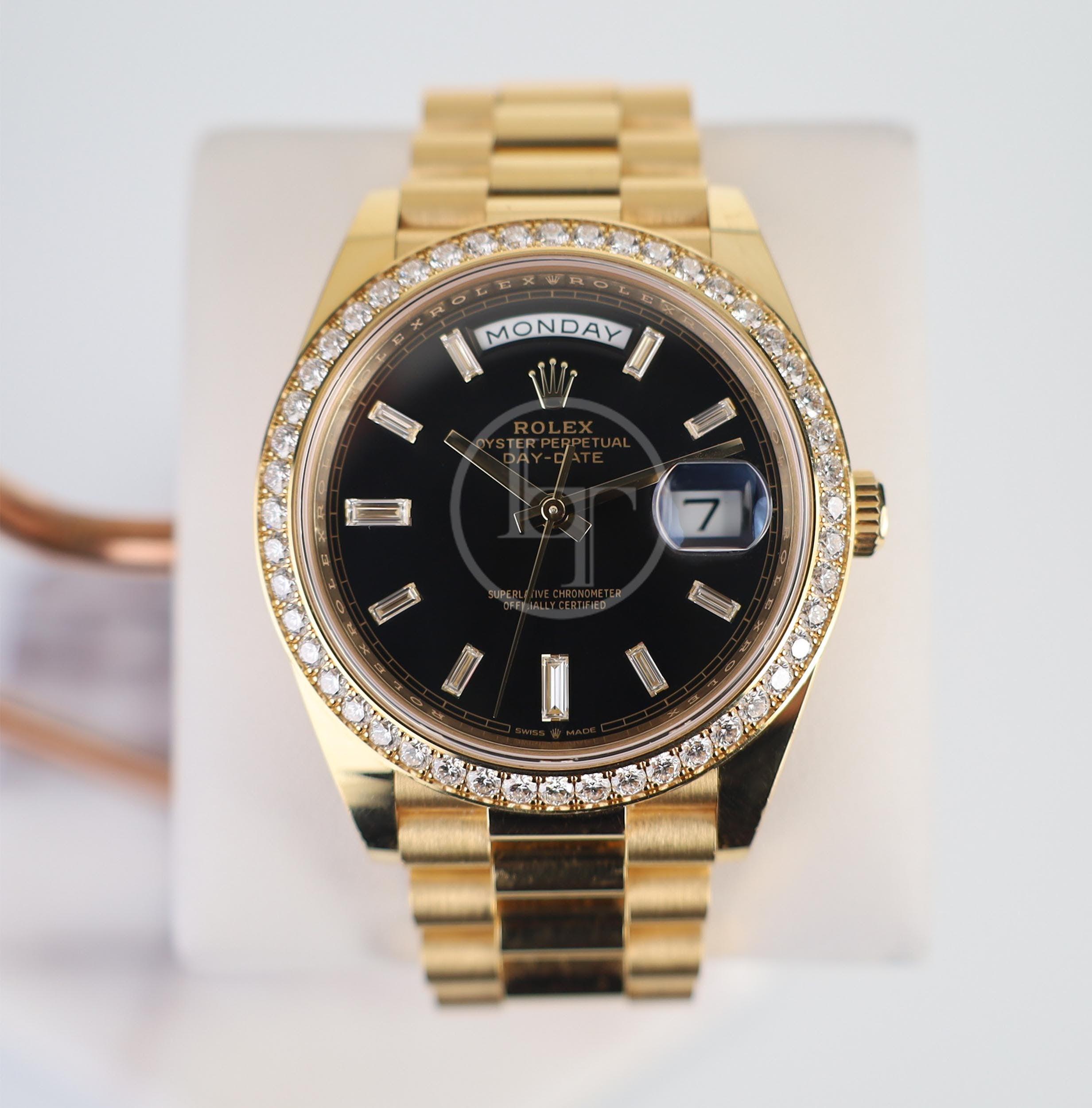 unnamed_0e4a60ac-f62f-478b-9f02-2548d7e4c645.jpg Rolex Day-Date 40 Yellow Gold Black Diamond Dial & Diamond Bezel President Bracelet 228348RBR - - Image 1
