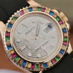 YACHT MASTER 1 GOLDEN DIAMOND BEZEL & DIAL RUBBER STRAP 40MM - Image 8