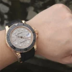 YACHT MASTER 1 GOLDEN DIAMOND DIAL RUBBER STRAP 40MM m126655-0005 - Image 2