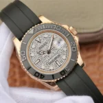 YACHT MASTER 1 GOLDEN DIAMOND DIAL RUBBER STRAP 40MM m126655-0005 - Image 3